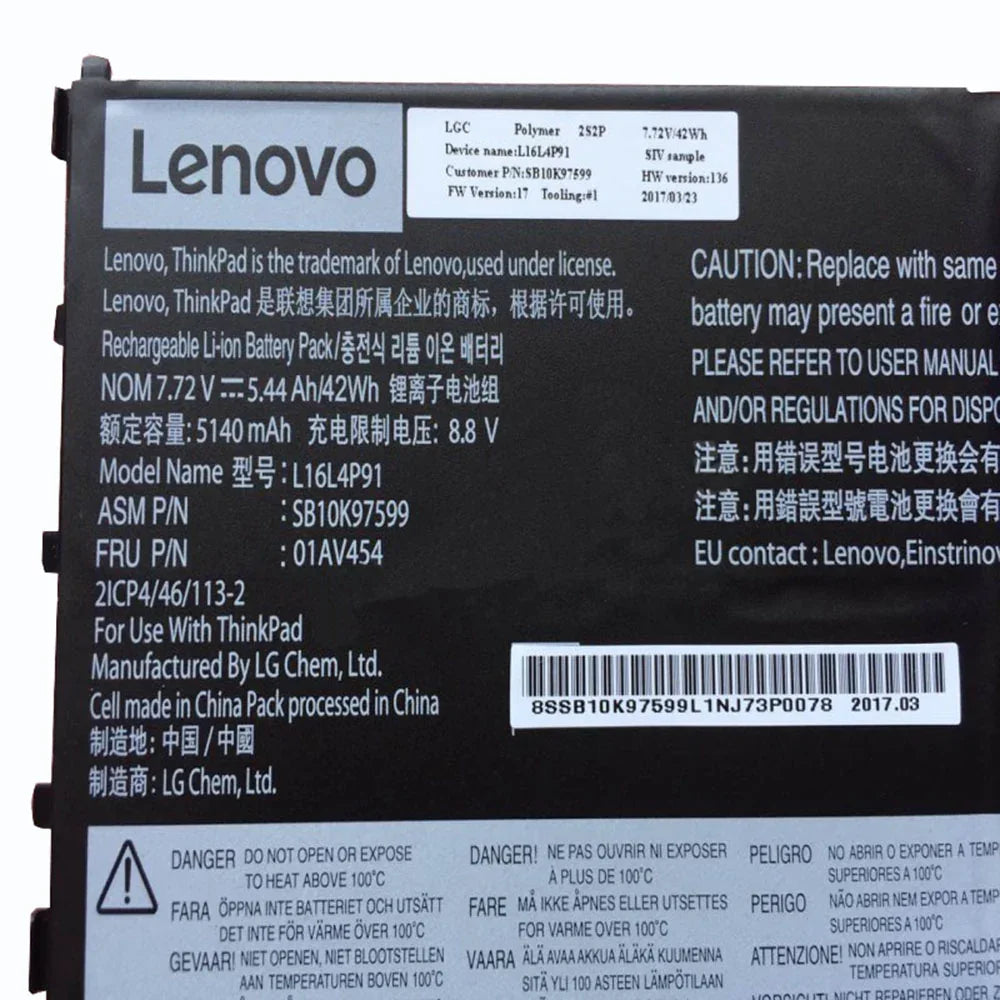 7.68V 42Wh Compatible 01AV454 Lenovo ThinkPad X1 Tablet 2018, ThinkPad X1 Tablet 3RD GEN-20KJ001LEU, L16L4P91, 01AV453 Laptop Battery - Image 3