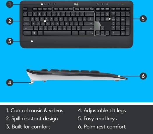 Logitech MK540 Wireless Keyboard and Mouse Combo for Windows, 2.4 GHz Wireless with Unifying USB-Receiver, Wireless Mouse, English Keyboard, Multimedia Hot Keys, 3-Year Battery Life, PC/Laptop - Black