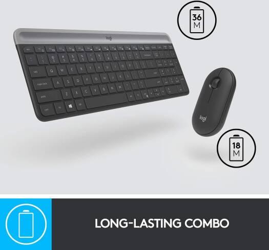 Logitech Mk470 Slim Wireless Keyboard & Mouse Combo For Windows, 2.4Ghz Unifying Usb-Receiver, Low Profile, Whisper-Quiet, Long Battery Life, Optical Mouse, Pc/Laptop, Arabic Layout - Graphite - Image 2