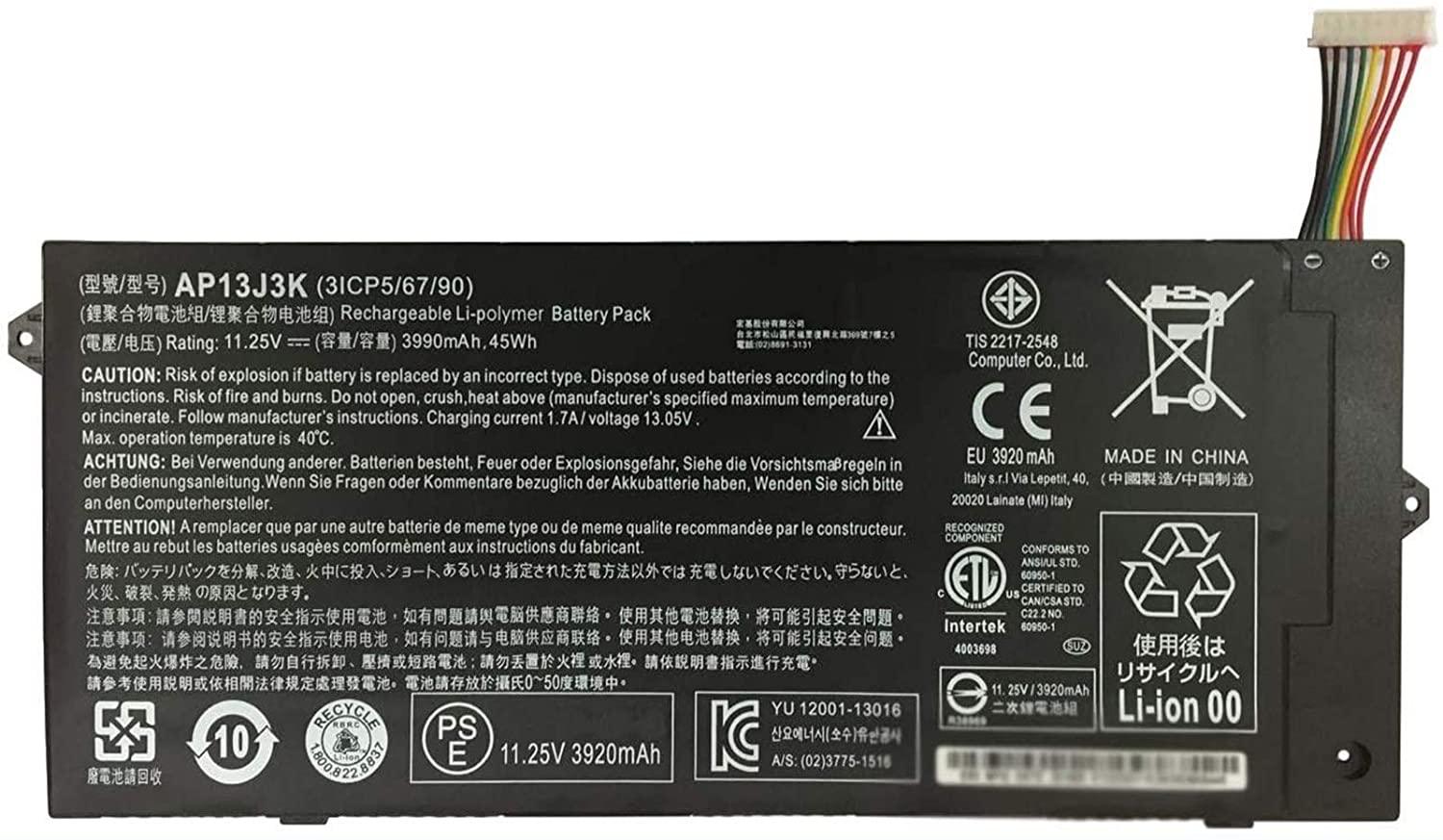 AP13J3K (11.4V 45Wh/3990mAh) Acer Chromebook 11.6" 11 C740 C720 C720P Series Notebook AP13J4K KT.00304.001 KT.00303.001 Laptop Battery