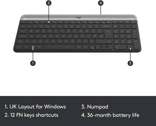 Logitech Mk470 Slim Wireless Keyboard & Mouse Combo For Windows, 2.4Ghz Unifying Usb-Receiver, Low Profile, Whisper-Quiet, Long Battery Life, Optical Mouse, Pc/Laptop, Arabic Layout - Graphite - Image 3