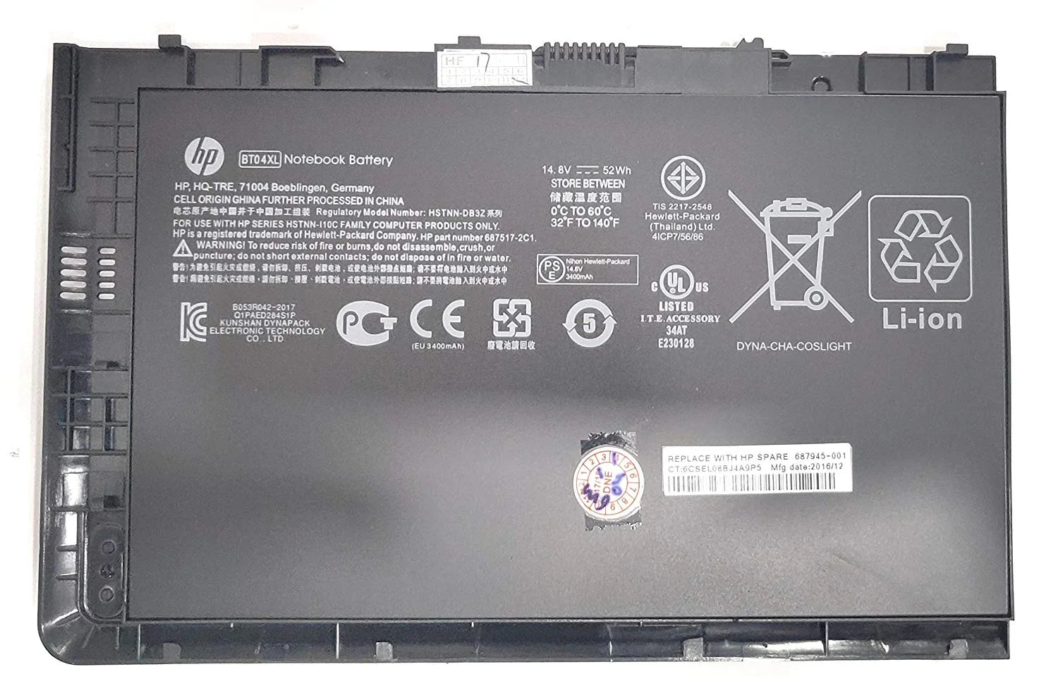 Compatible BT04XL HP EliteBook Folio 9470 9470m 9480, HSTNN-IB3Z HSTNN-l10C BA06 14.8V 52Wh 4Cells Long Life Notebook Battery