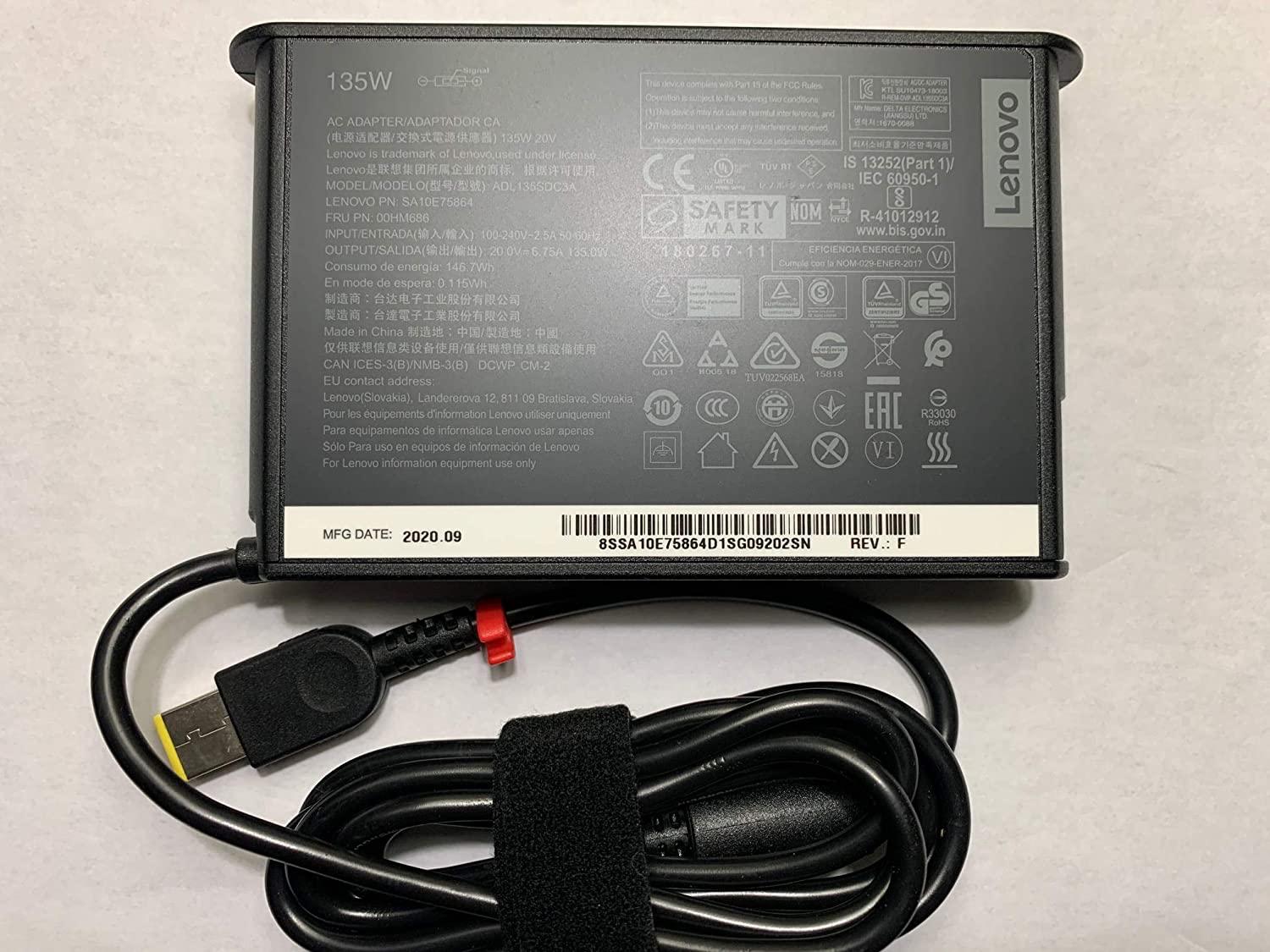 Compatible 20V 6.7A 135W Lenovo ThinkPad P1 20MD, Lenovo ThinkPad P1 20ME, Lenovo ThinkPad X1 Extreme 20MG ADL135SDC3A Slim Tip AC Laptop Adapter/Charger