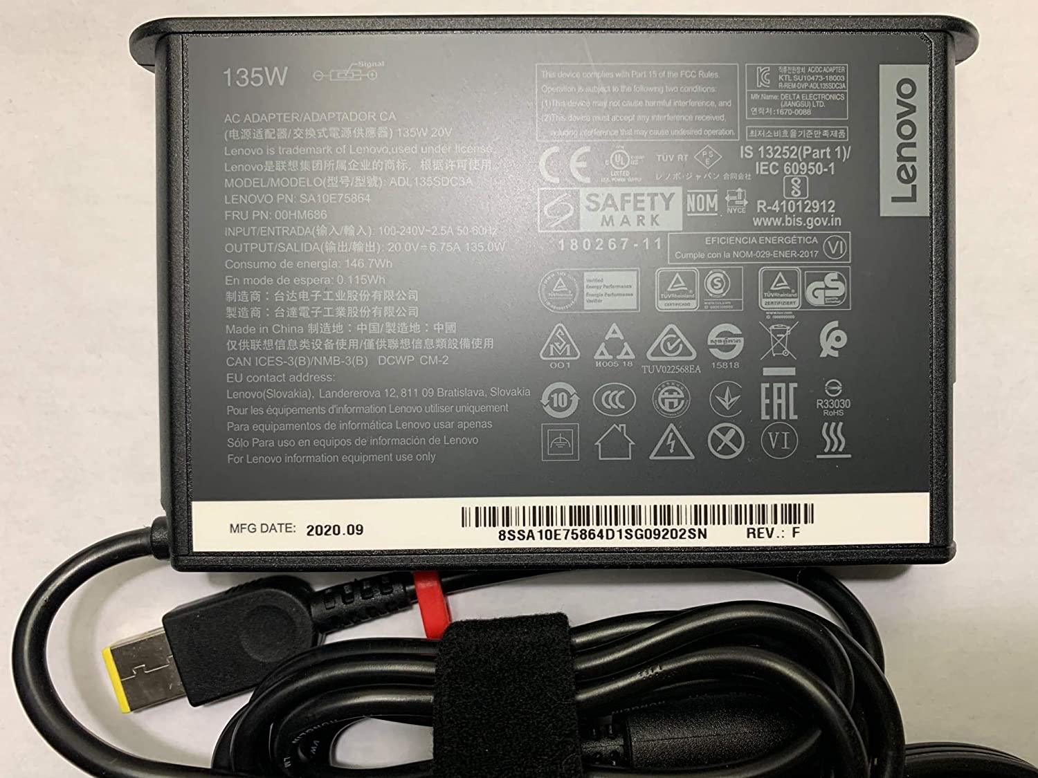 Compatible 20V 6.7A 135W Lenovo ThinkPad P1 20MD, Lenovo ThinkPad P1 20ME, Lenovo ThinkPad X1 Extreme 20MG ADL135SDC3A Slim Tip AC Laptop Adapter/Charger - Image 3