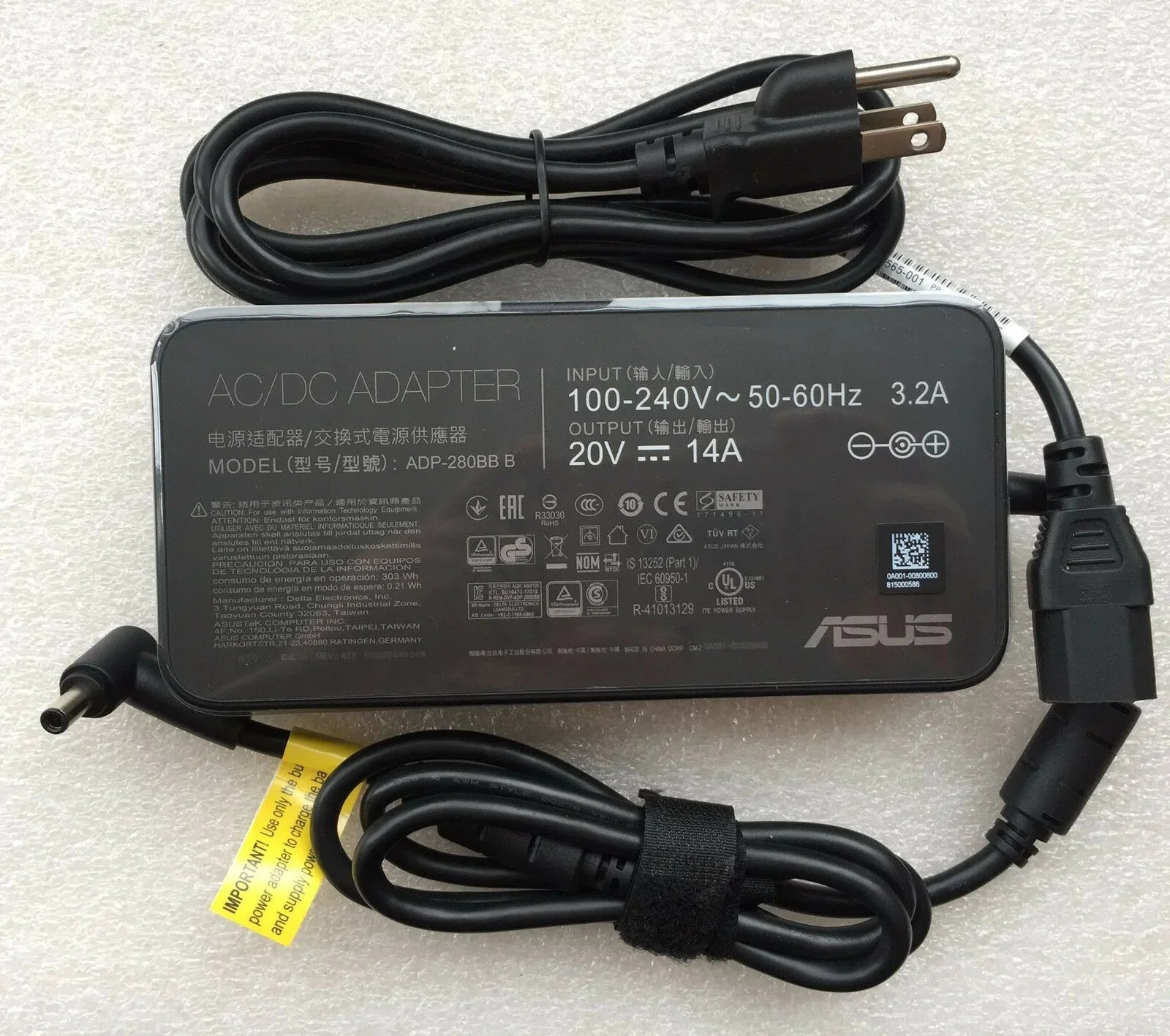280W Compatible Asus ROG G703GX-E5062T, ADP-280BB B 280W 20V 14A AC Laptop Adapter
