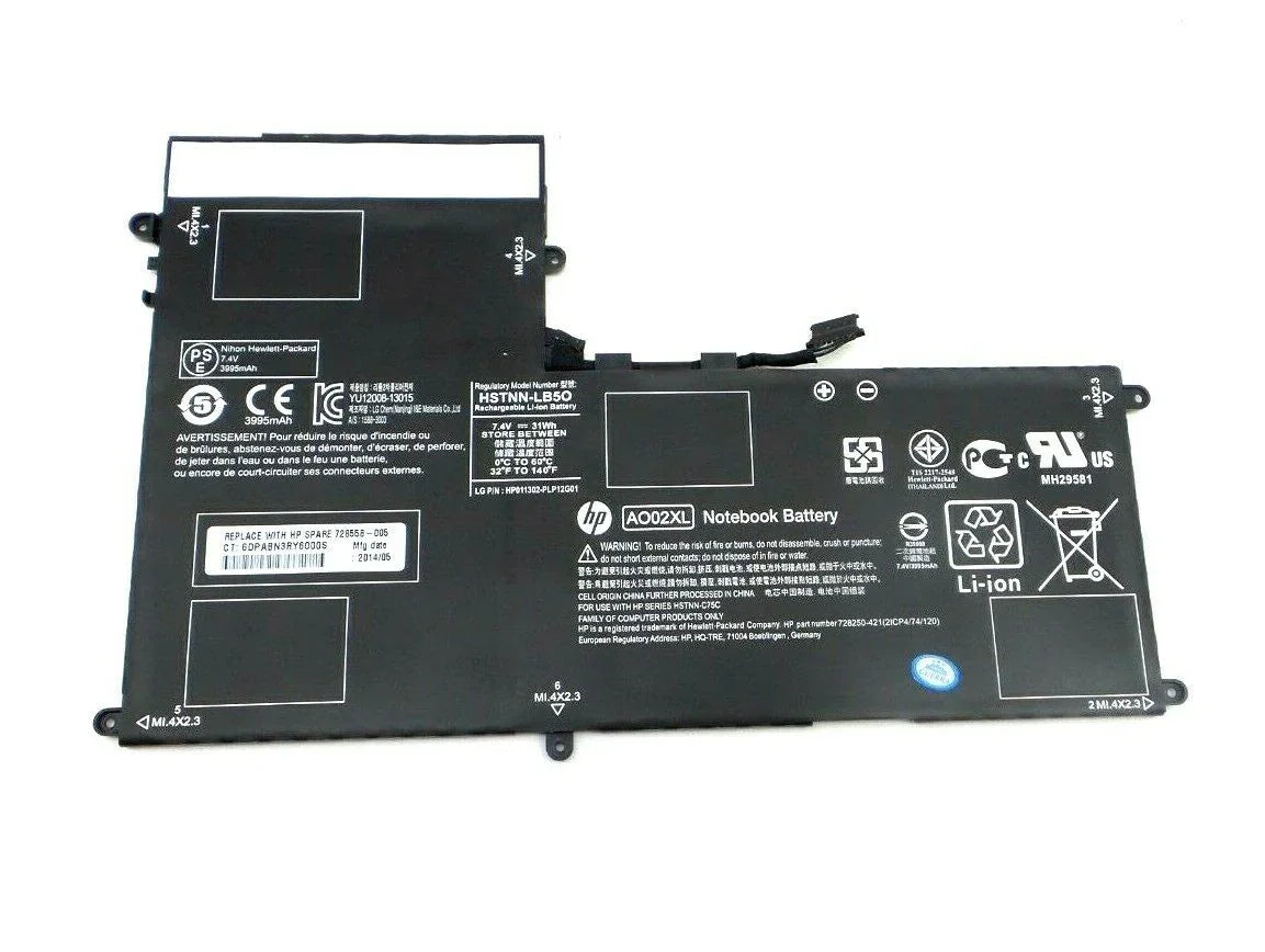7.4V 36wh Compatible AO02XL HP ElitePad 1000 G2, ElitePad 1000 G2 (F1P59ES), 728558-005 728250-421 A002XL Laptop Battery