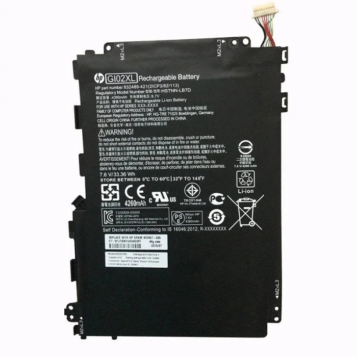 33.6wh Compatible GI02XL HP Pavilion X2 12 12-B000NX, HSTNN-LB7D 832489-421 833657-005 Tablet Laptop Battery