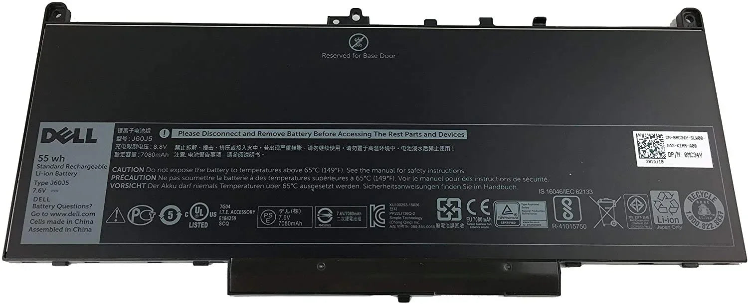 55Wh Compatible MC34Y 242WD 1W2Y2 J60J5 Dell Latitude E7270 E7470 Tablet Laptop Battery