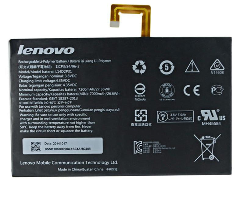 3.8V 7000mAh 26.6Wh Compatible L14D2P31 Lenovo Tab 2 A7600-F A10-70F Tab2 A10-70 A10-70L Tablet Laptop Battery