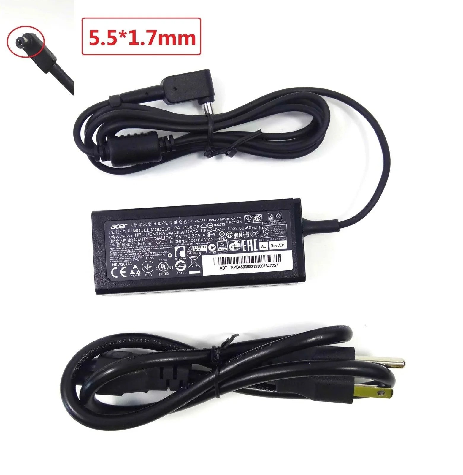 Compatible 45W Acer Aspire PA-1540-26, Swift 5 SF514-52TP-82AD, TravelMate X514-51T-71CZ Laptop Adapter
