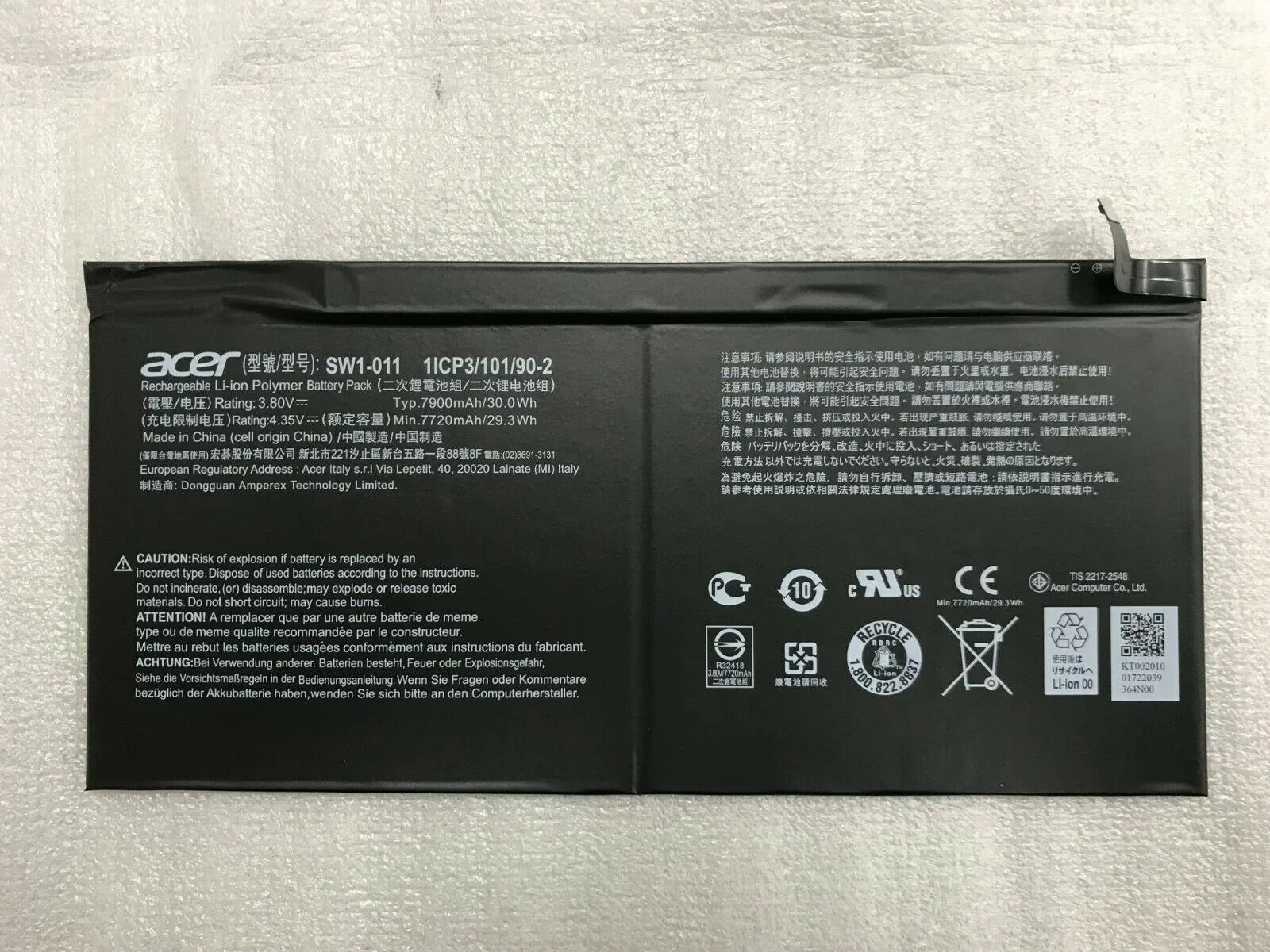 30Wh Compatible SW1-011 Acer 1ICP3/101/90-2 SW1-011 Tablet Laptop Battery