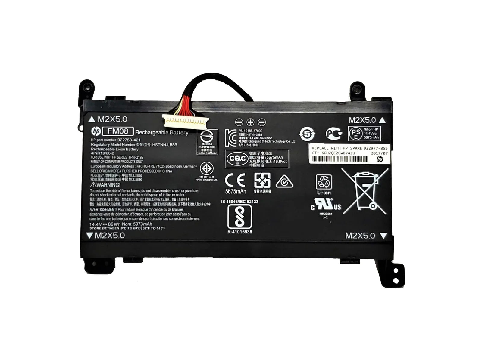 14.4V 86Wh Compatible FM08 HP Omen 17-an014ng HSTNN-LB8B 922753-421 922977-855 Series 16 Cables Laptop Battery